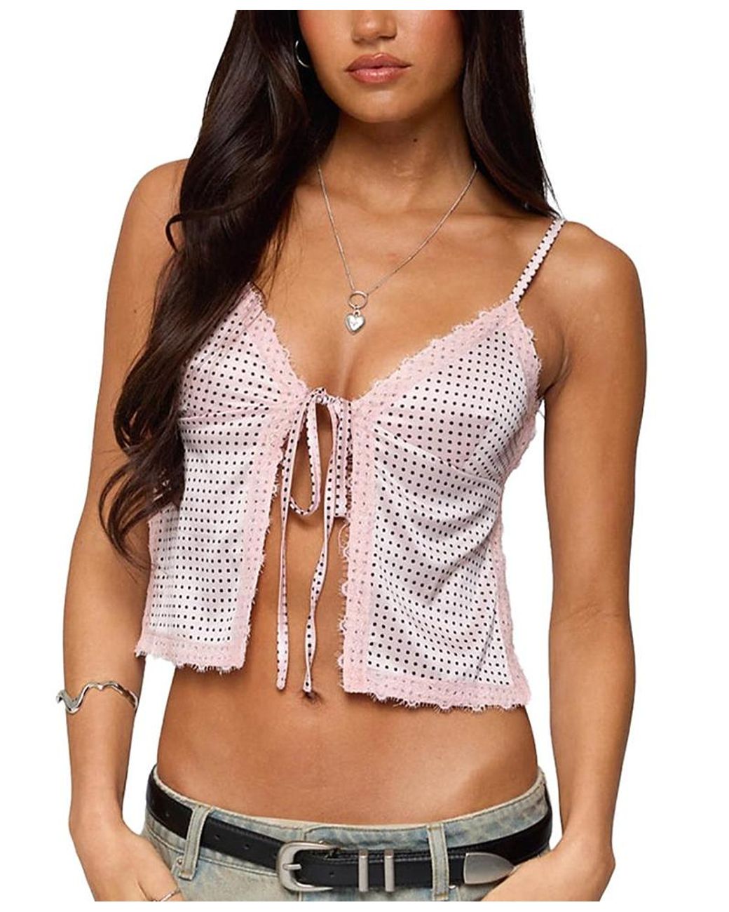 Edikted White Backless Satin Effect Polka Dot Top