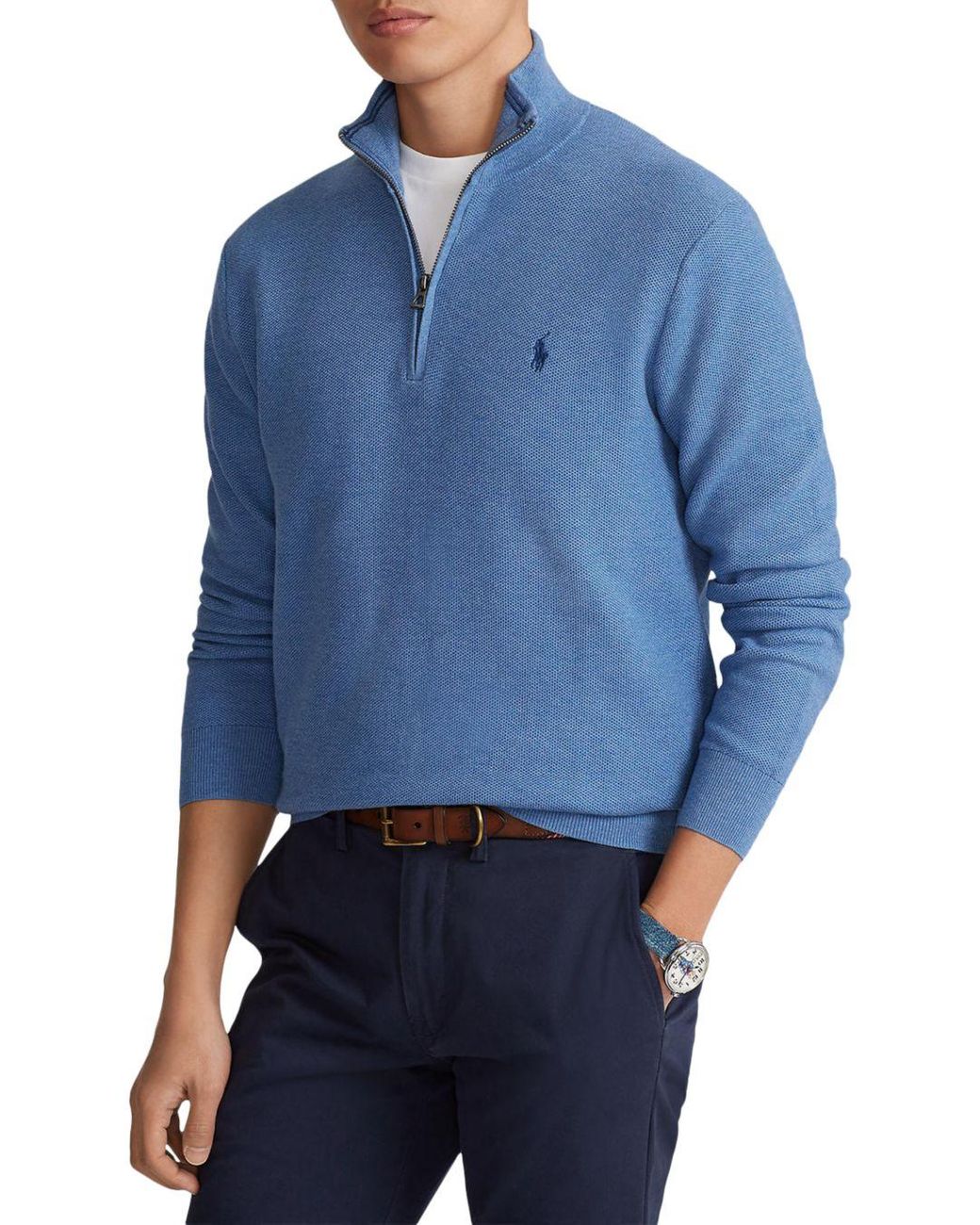 Polo Ralph Lauren Regular Fit Cotton Mesh Quarter Zip Pullover in Blue for Men - Lyst