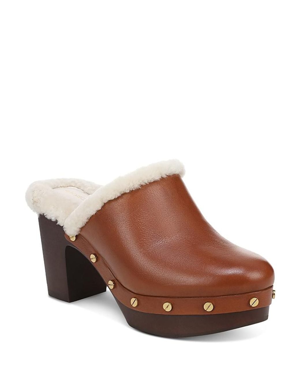 Veronica Beard Brown Larken Shearling Lined Leather Clogs