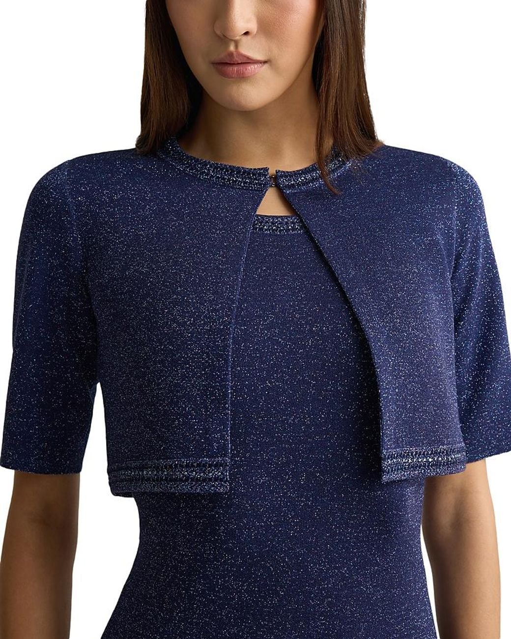 St. John Blue Metallic Bolero Jacket