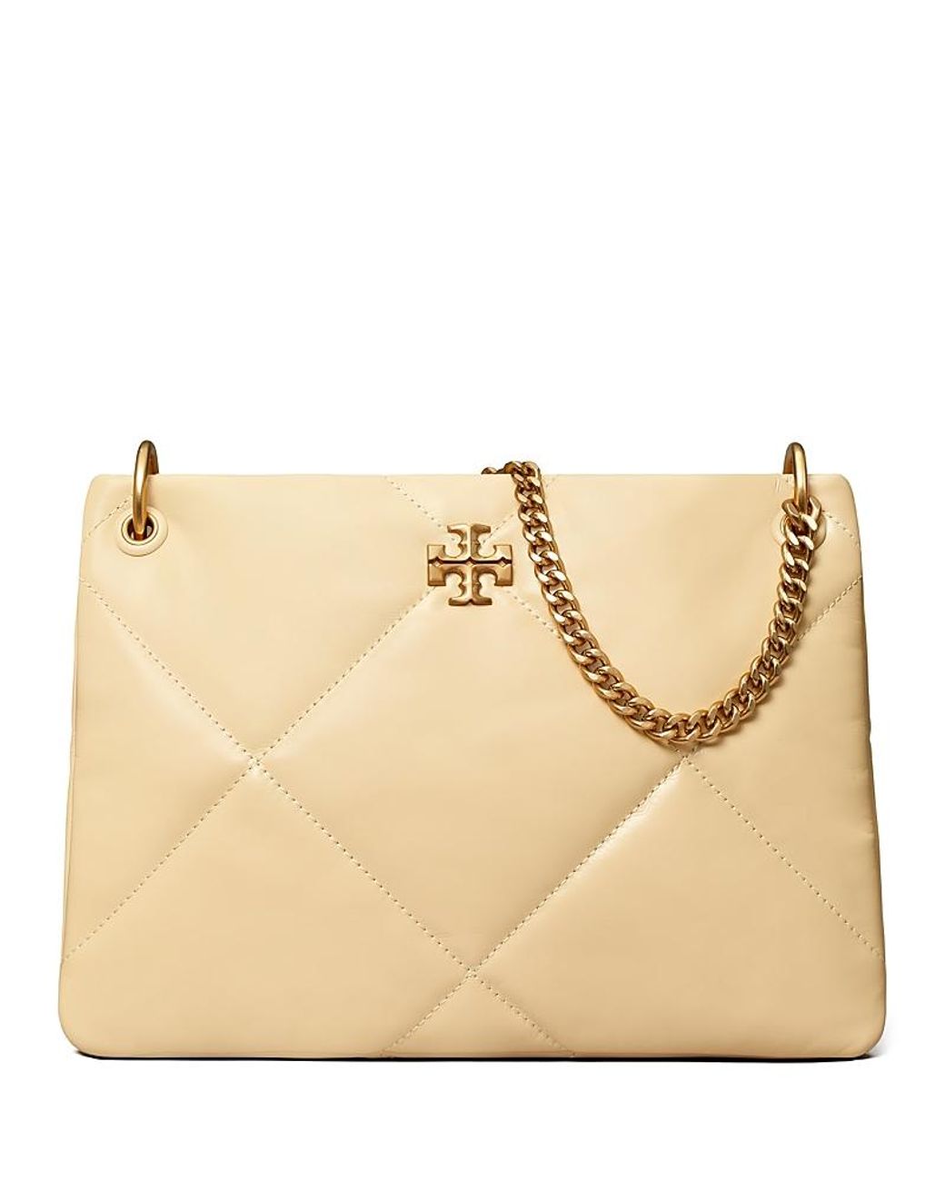 Tory Burch Kira Small Diamond Quilted Leather Shoulder Bag in Natural