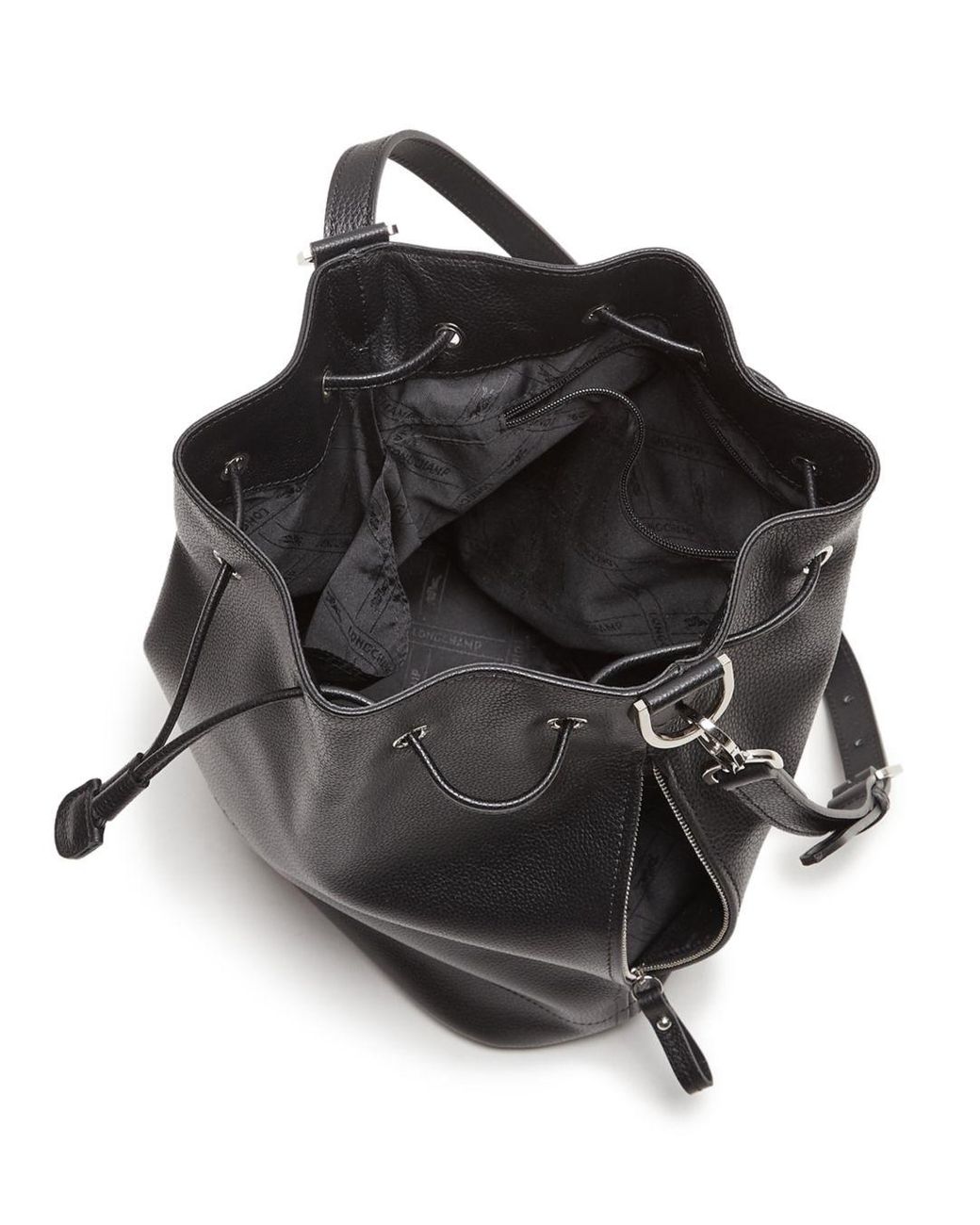 Longchamp Le Foulonne Leather Bucket Bag in Black/Silver (Black ... Longchamp Le Foulonne Leather Bucket Bag in Black/Silver (Black ...