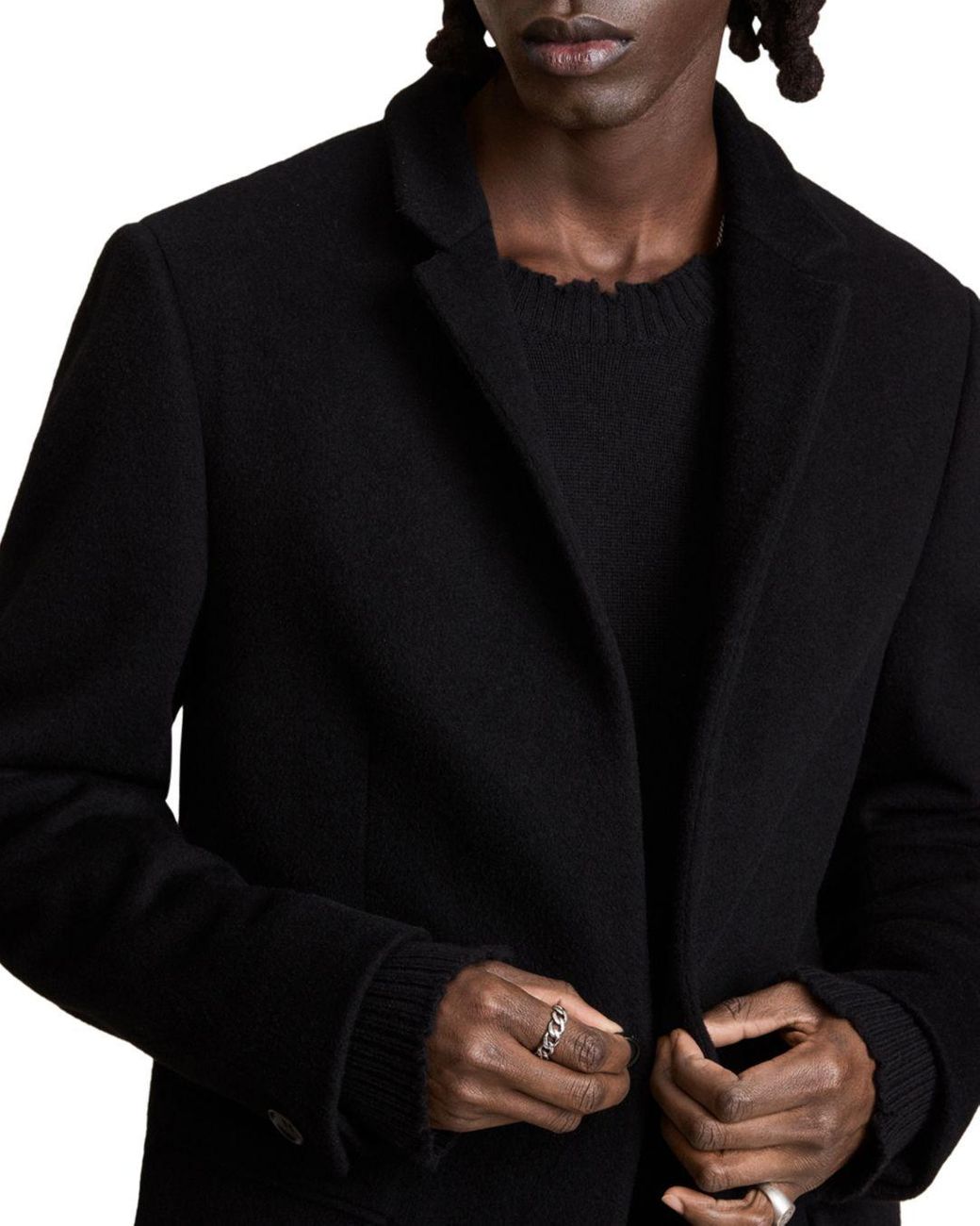 AllSaints Manor Wool Coat in Black for Men | Lyst