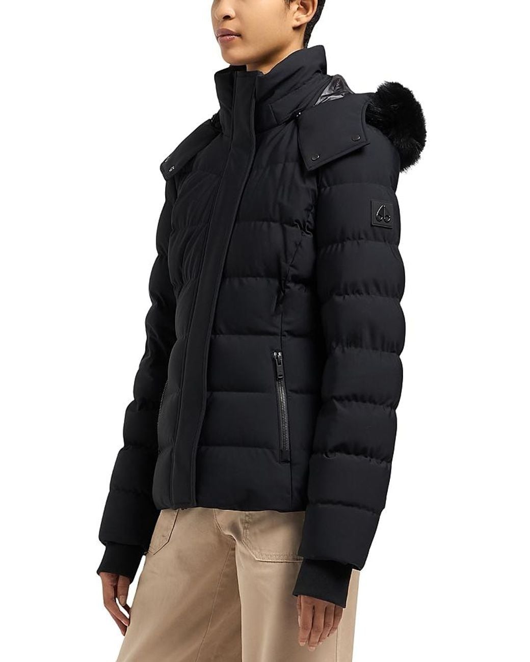 Moose Knuckles Black Betta Shearling Trim Down Puffer Jacket