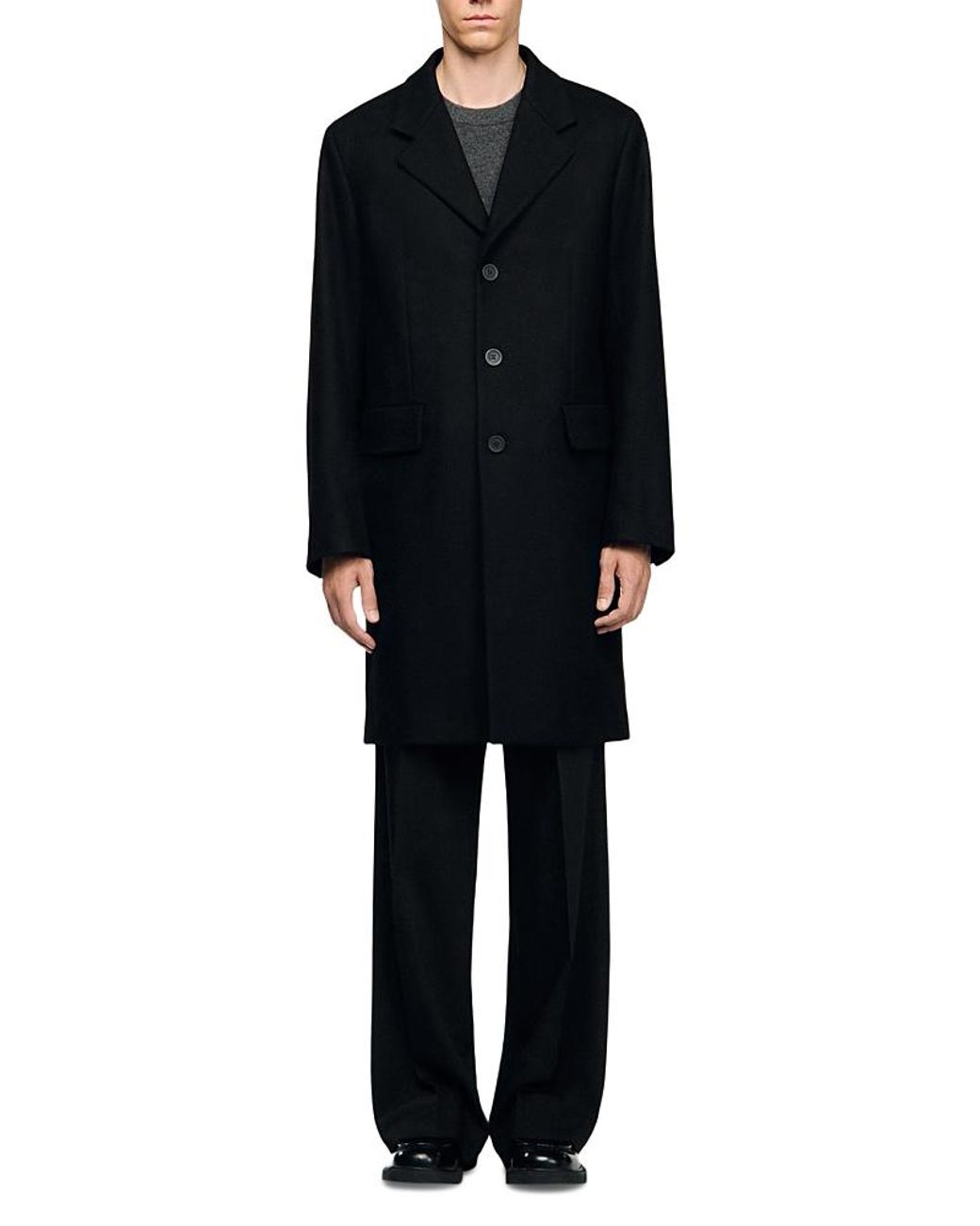 Sandro Black New Apollo Wool Blend Coat for men