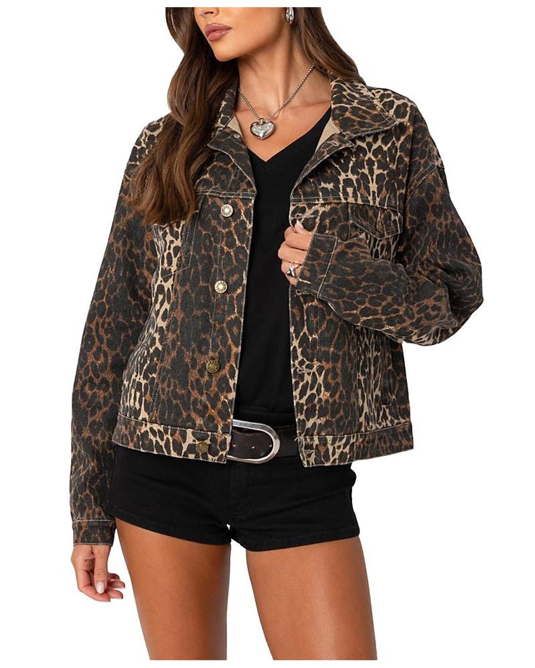 Edikted Black Print Denim Jacket