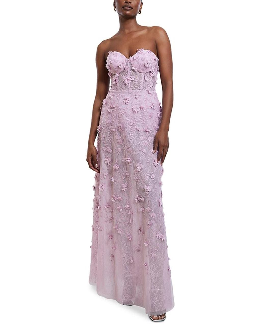 BCBGMAXAZRIA Strapless Floral Applique Dress in Purple | Lyst