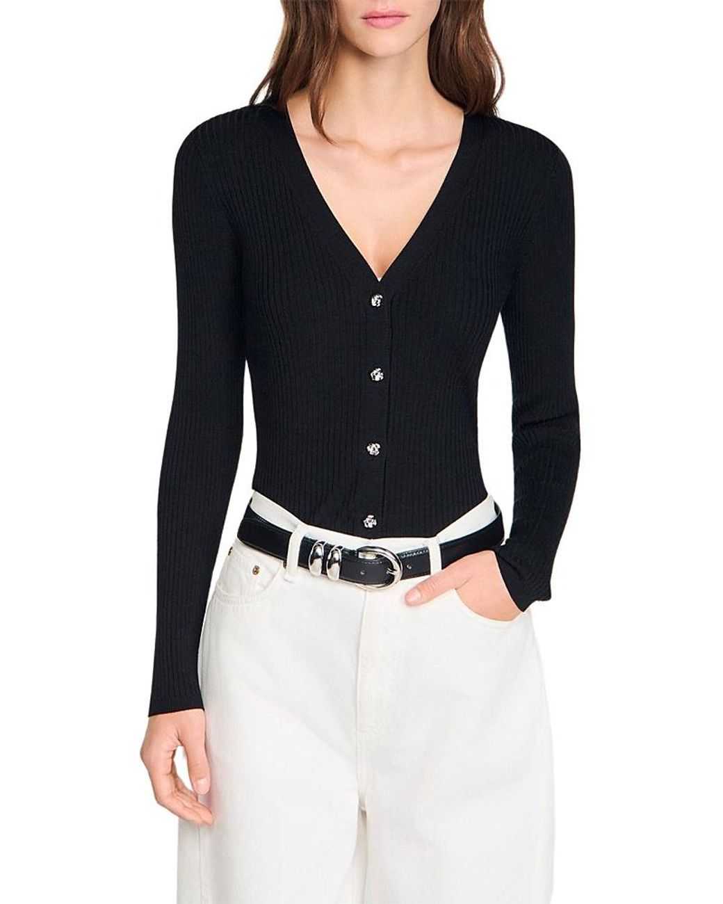 Sandro Blue Ribbed Cardigan
