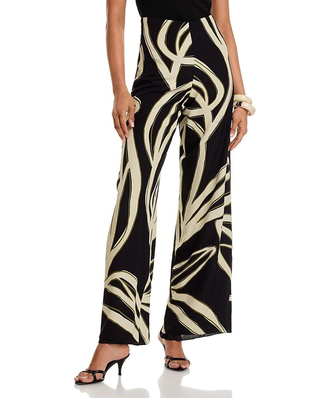 Cala De La Cruz Black Oxana Printed High Waisted Wide Pants