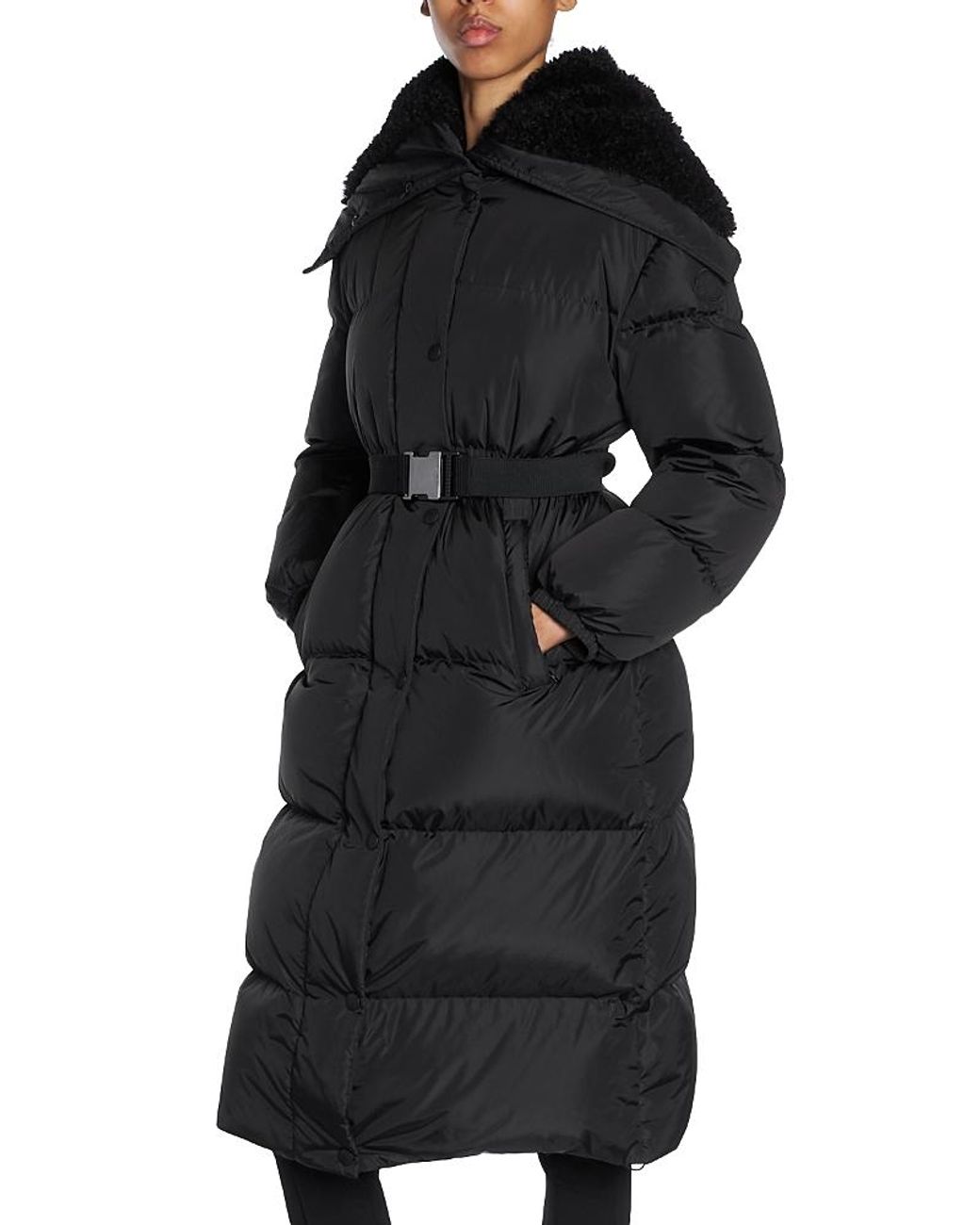 Moncler Bruneaux Long Down Coat in Black | Lyst