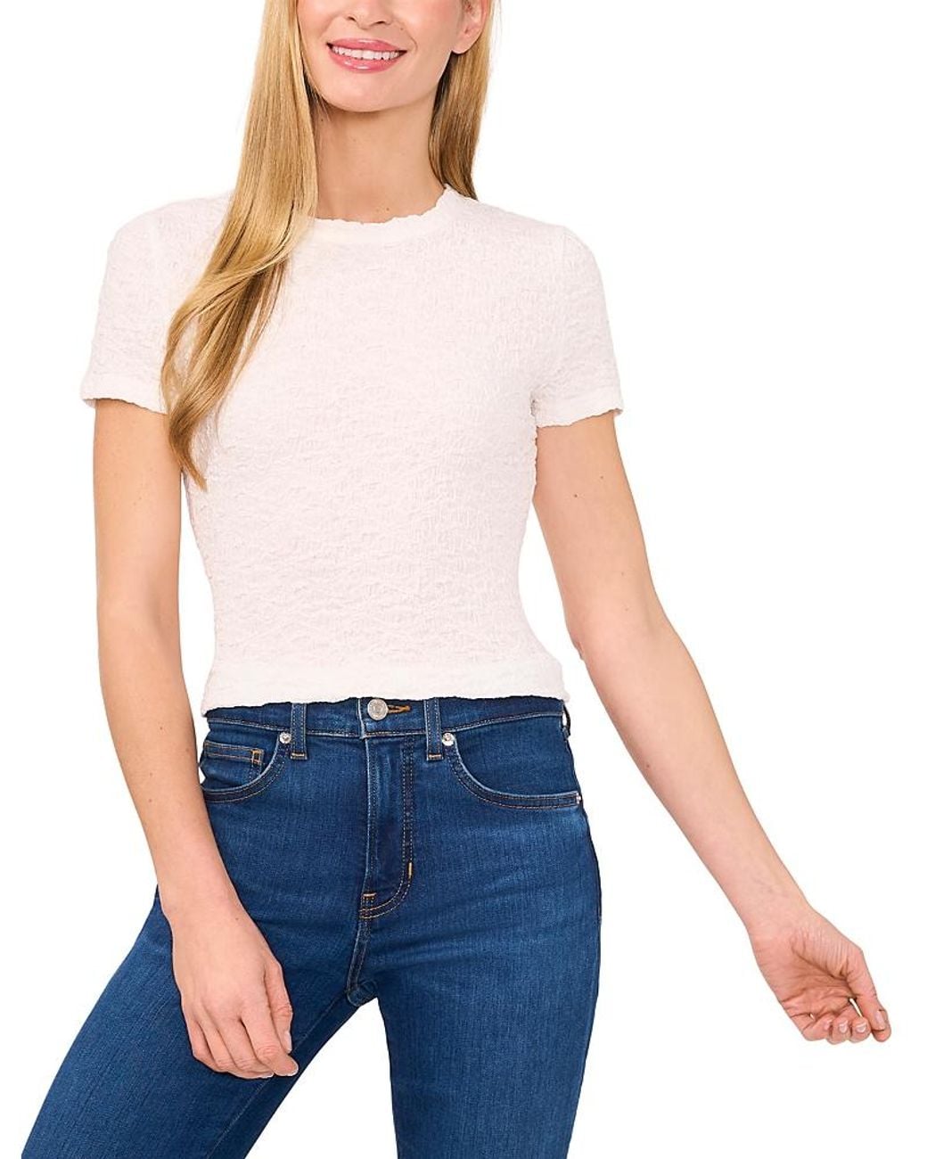 Cece Blue Puckered Texture Baby Tee