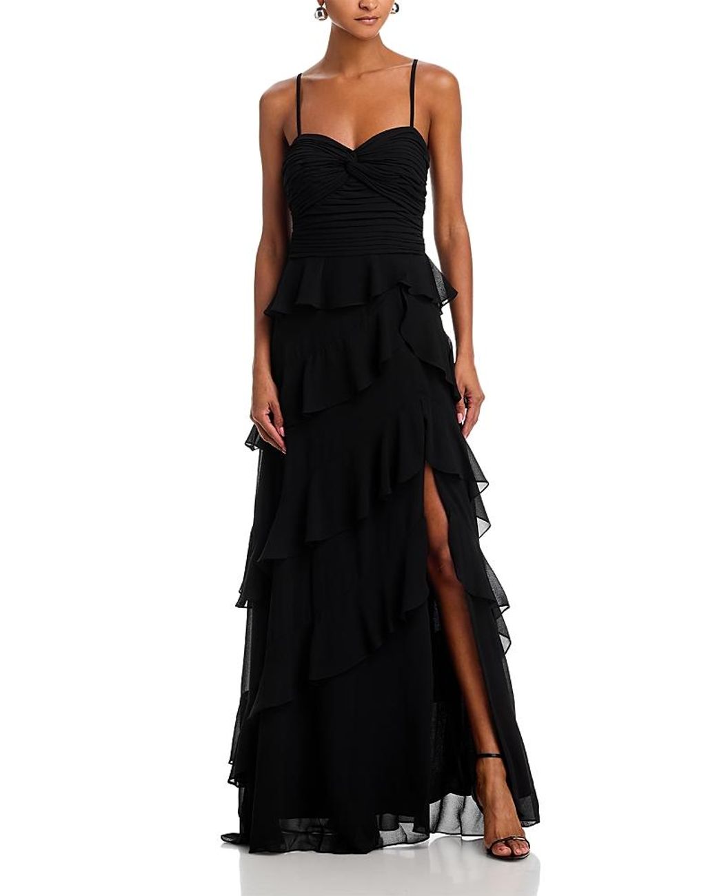 Aqua Chiffon Tiered Ruffled Dress in Black | Lyst