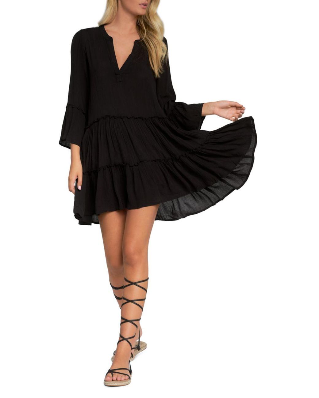 Elan Ruffle Trim Swing Dress in Black | Lyst