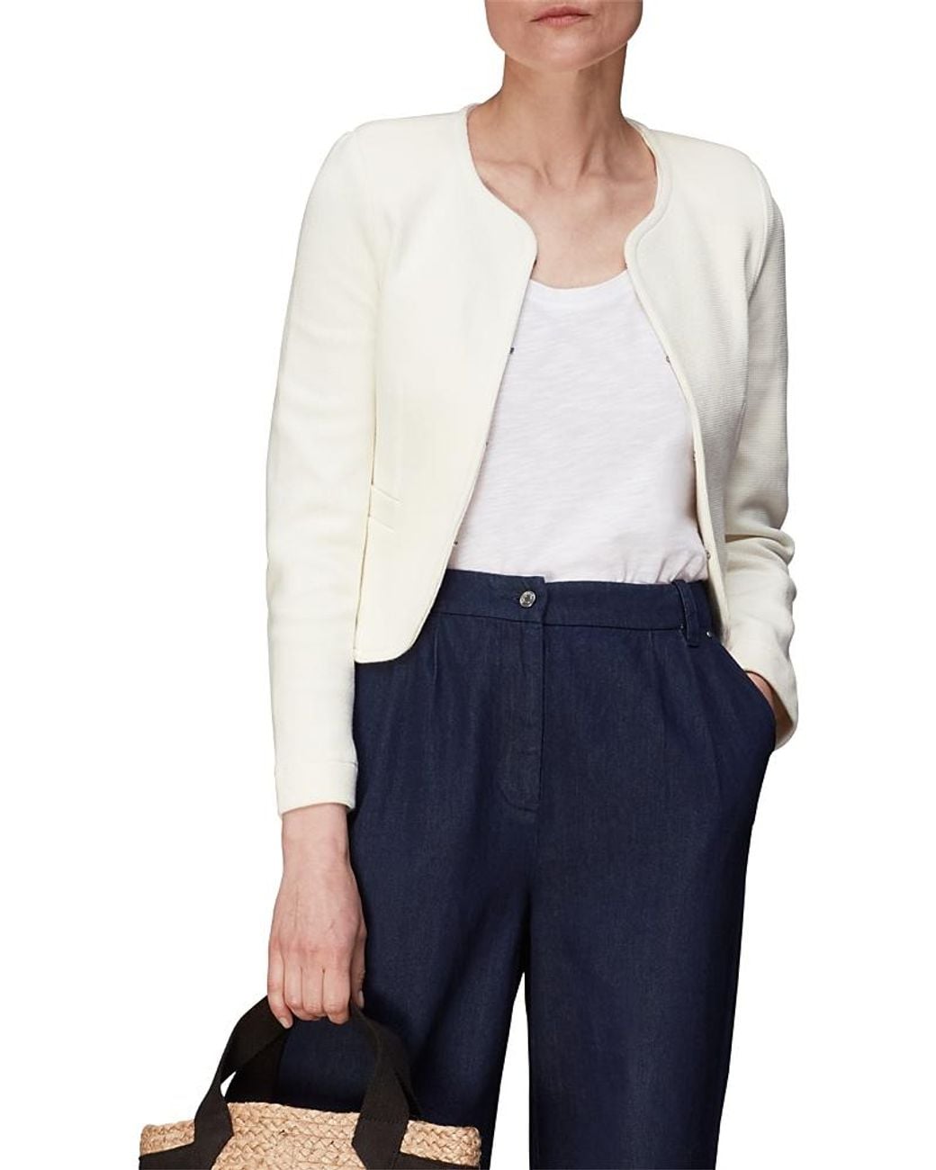 Whistles Blue Collarless Jersey Jacket