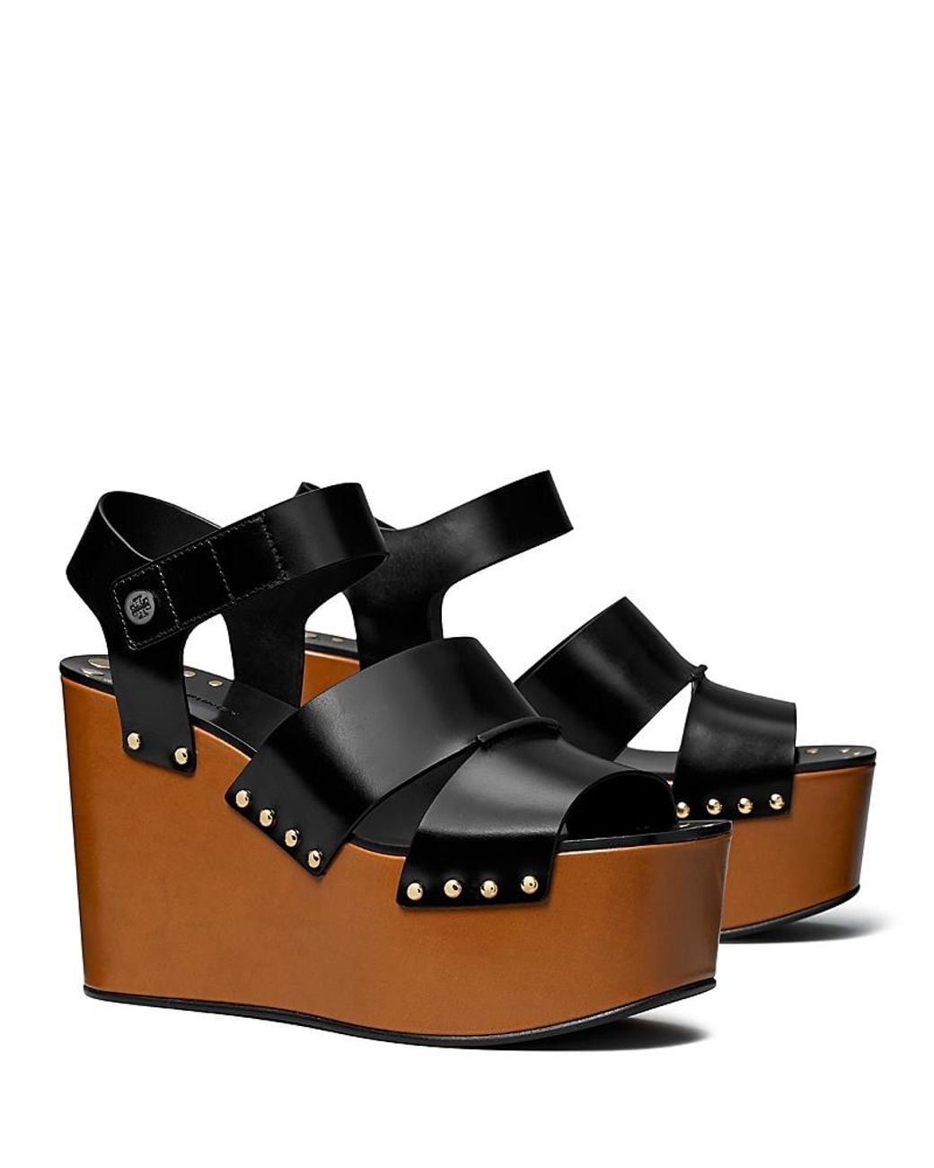 Tory Burch Black Studded Platform Wedge Sandals