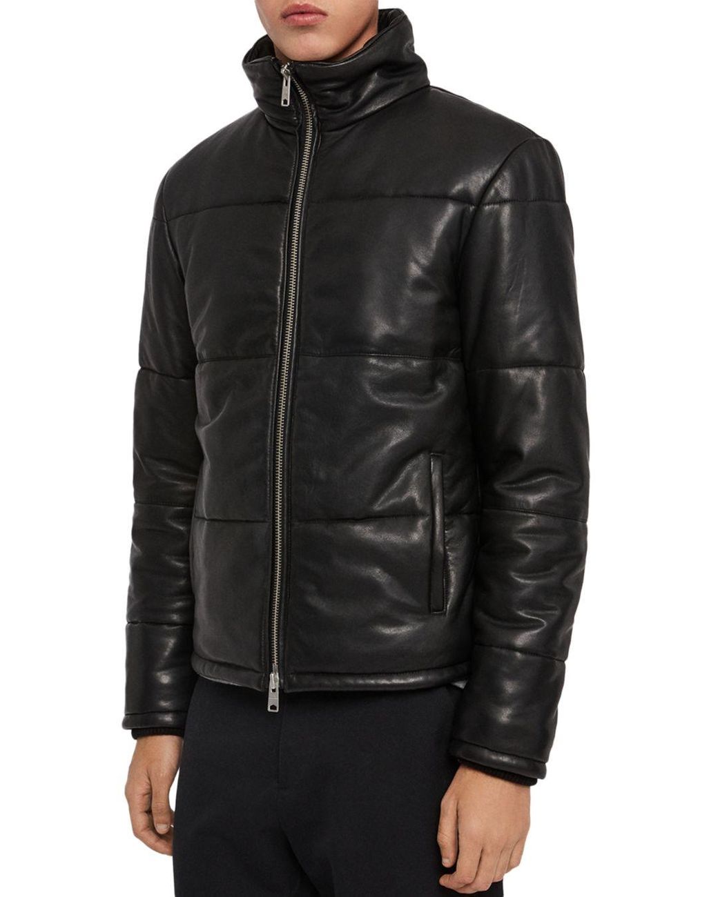 AllSaints Coronet Leather Puffer Jacket in Black for Men | Lyst
