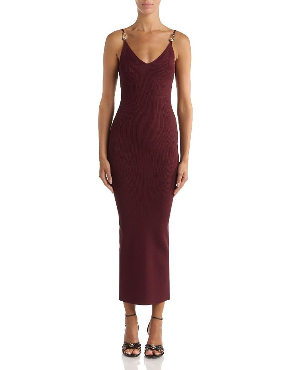 Versace Ribbed Bodycon Dress in Red | Lyst