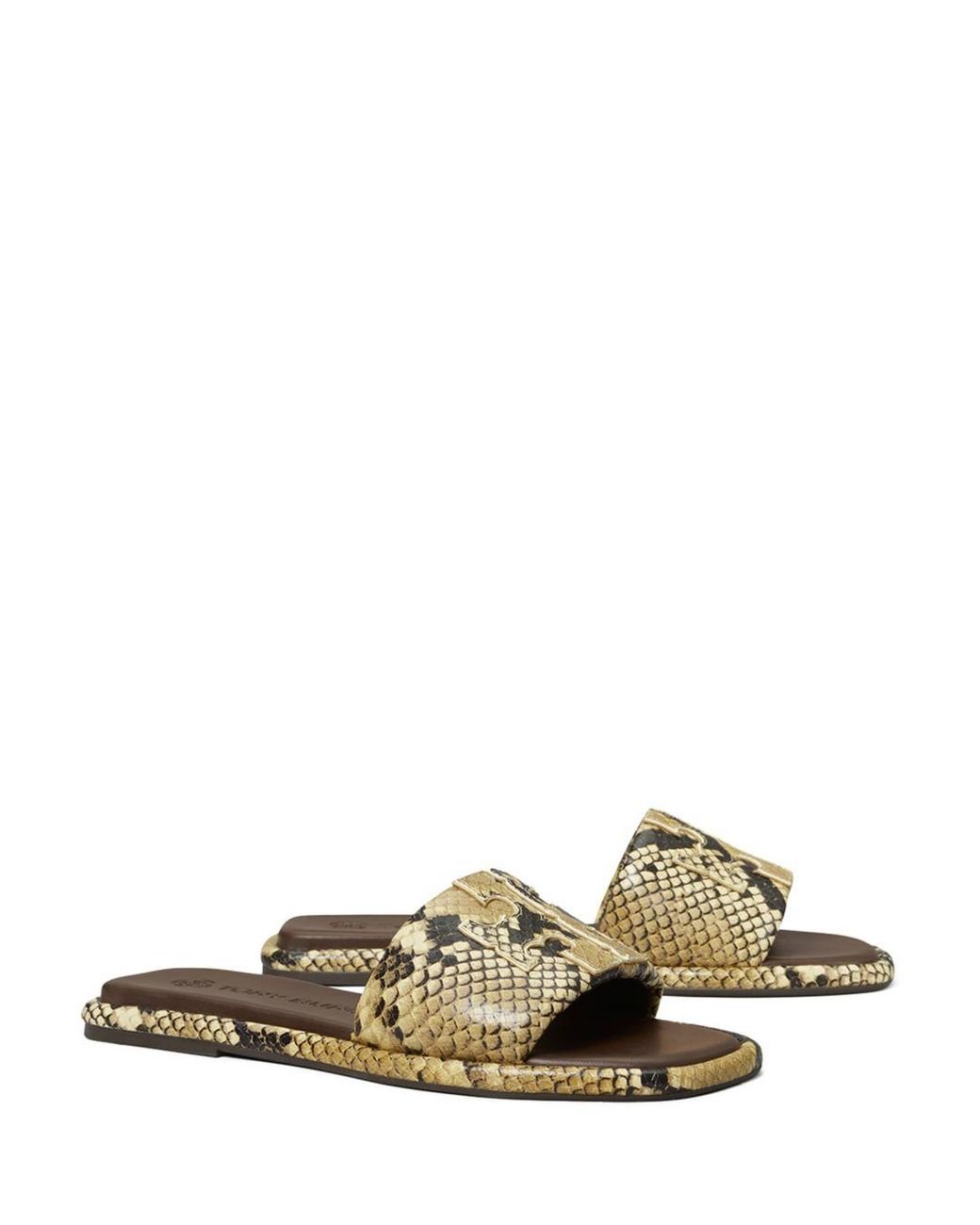 Tory Burch T Monogram Embossed Leather Slide Sandals - Lyst