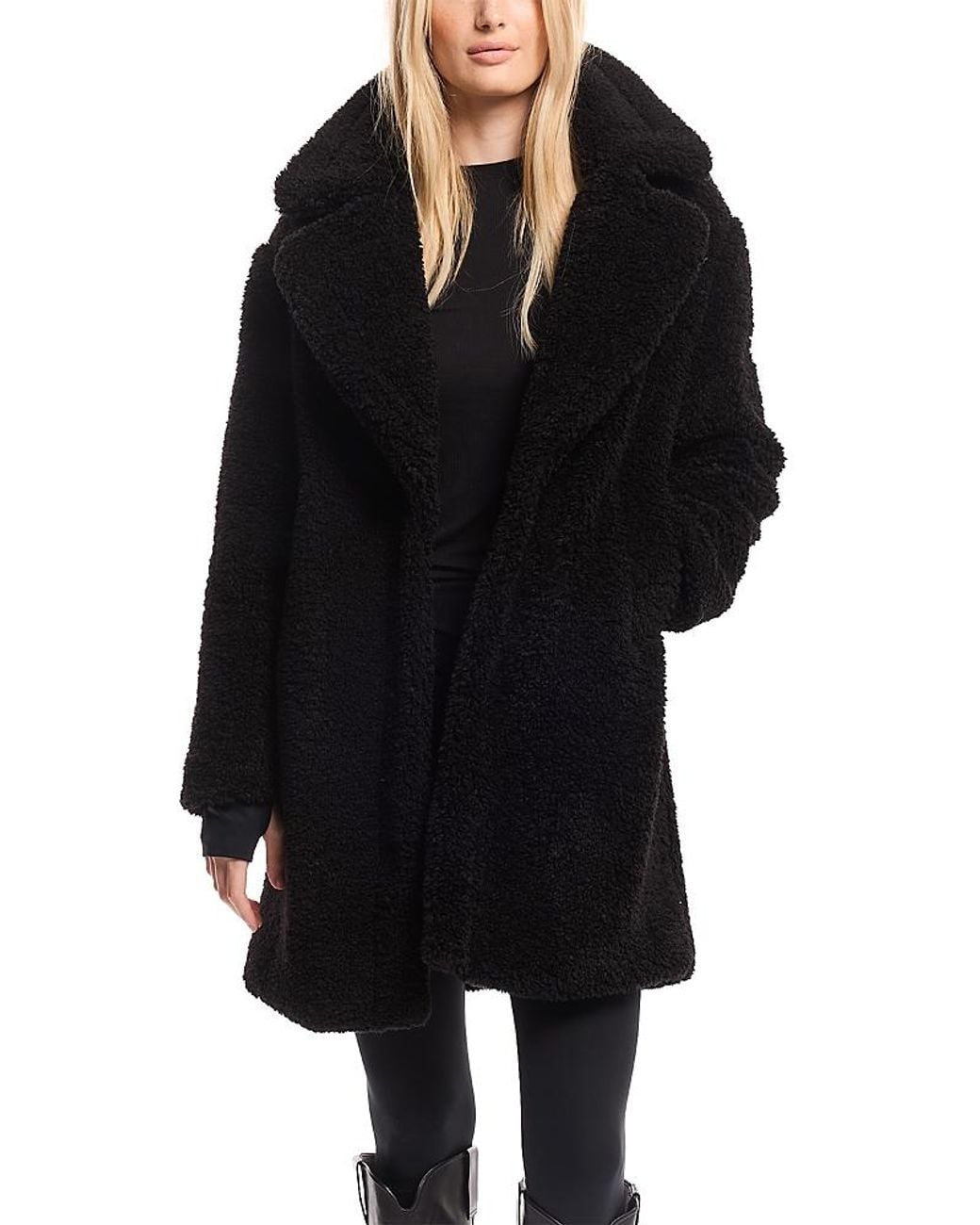 Sam. Black Sherpa Mid Length Coat