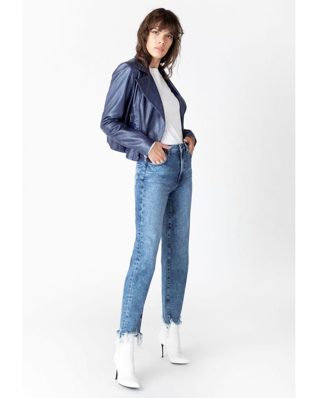 J Brand Jules High - Rise Straight Jeans In Sympathy Destruct in Blue | Lyst