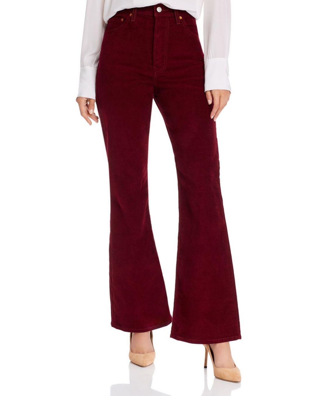 Levi's Ribcage Flare Jeans In Shiraz Corduroy in Red | Lyst