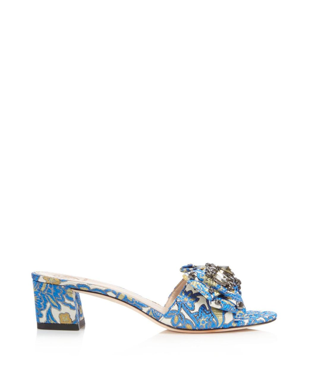 Tory Burch Valentina Brocade Embellished Bow Slide Sandals in Blue | Lyst