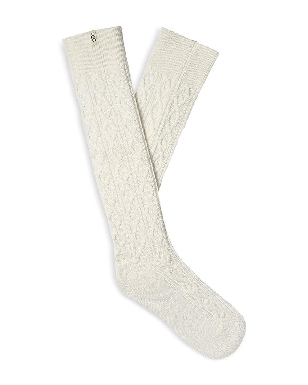 Ugg White Rensa Cable Knit Knee High Socks