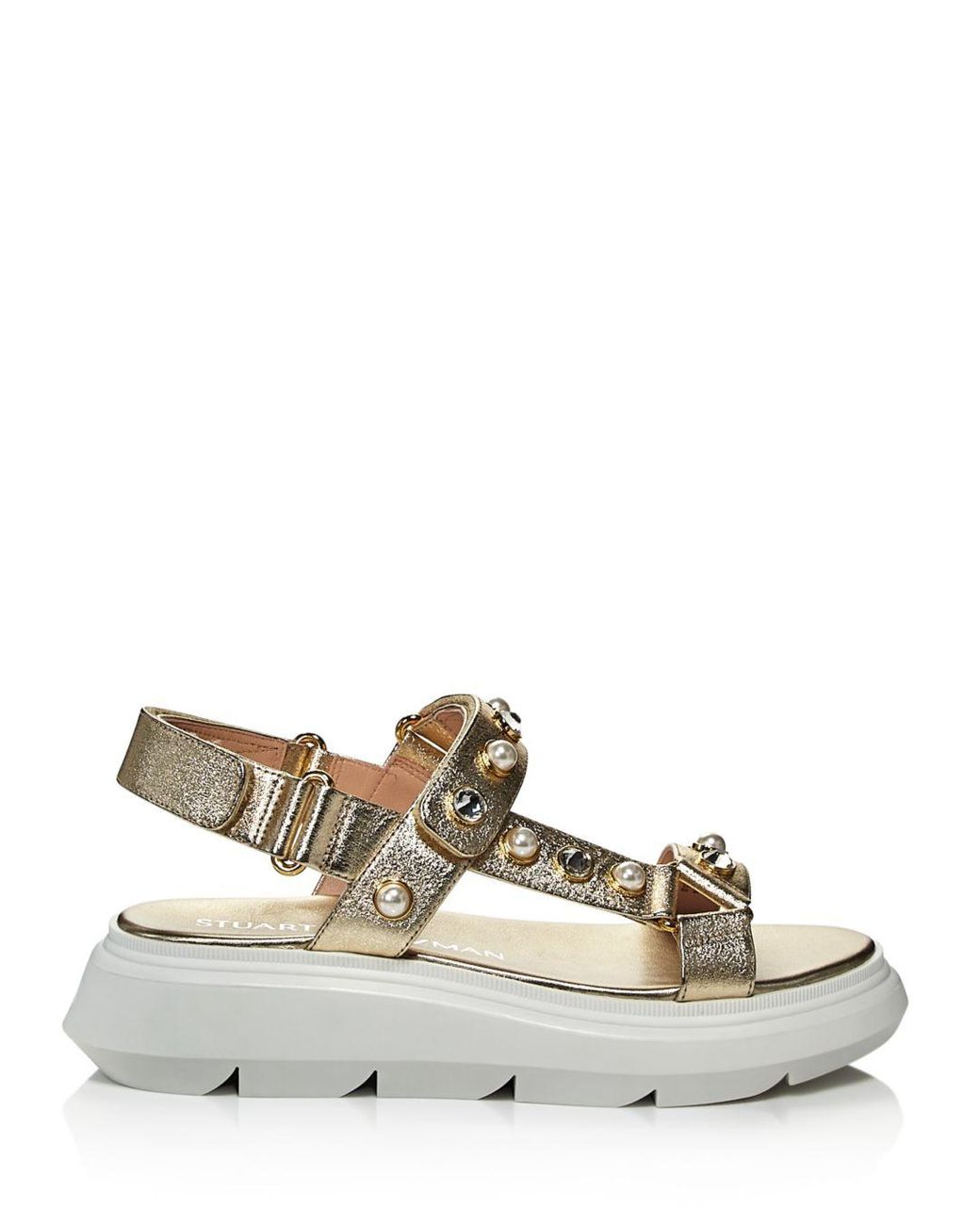 Stuart Weitzman Women's Zoelie Crystal Embellished Platform Sandals in  Metallic | Lyst