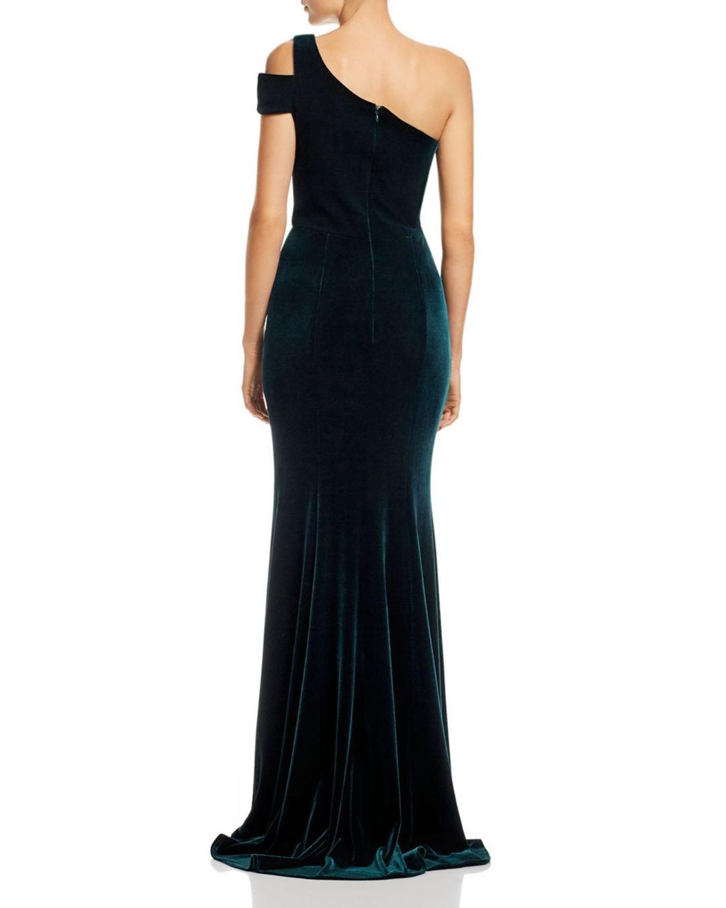 aqua one shoulder velvet gown