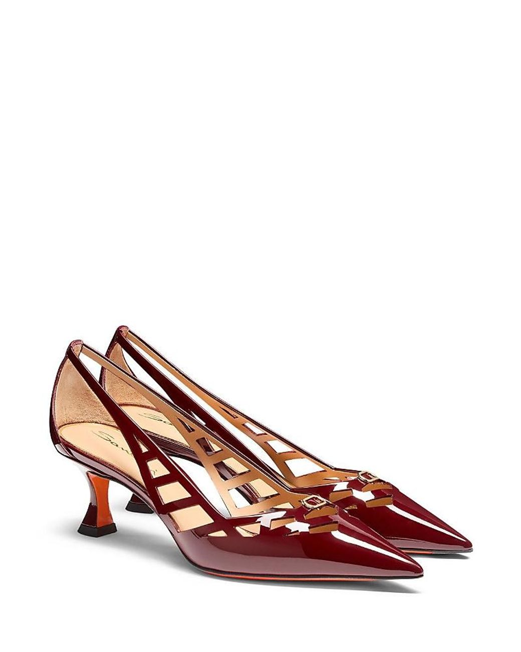 Santoni Red Leather Mid-Heel Pump