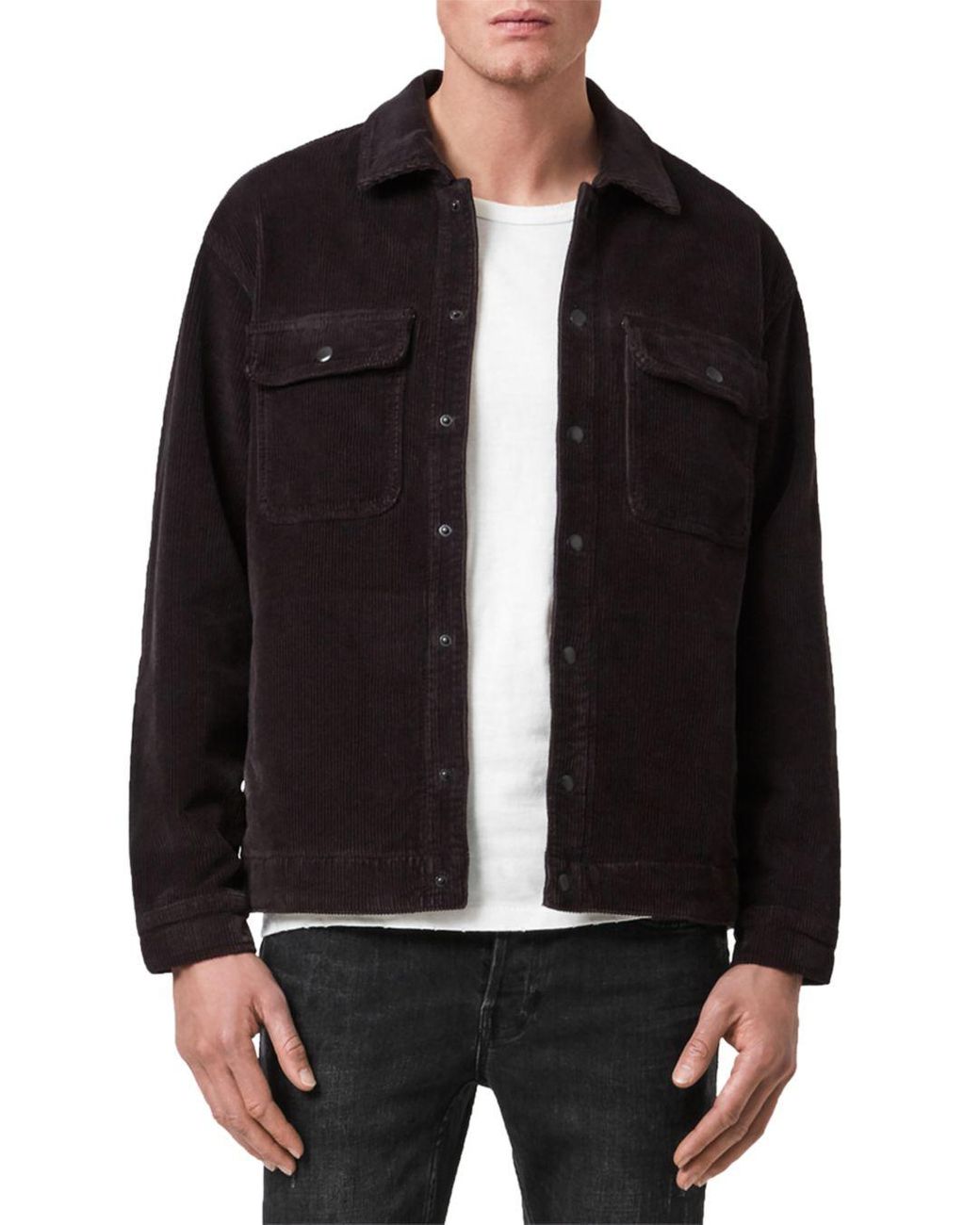 AllSaints Castleford Corduroy Relaxed Fit Overshirt in Black for Men - Lyst