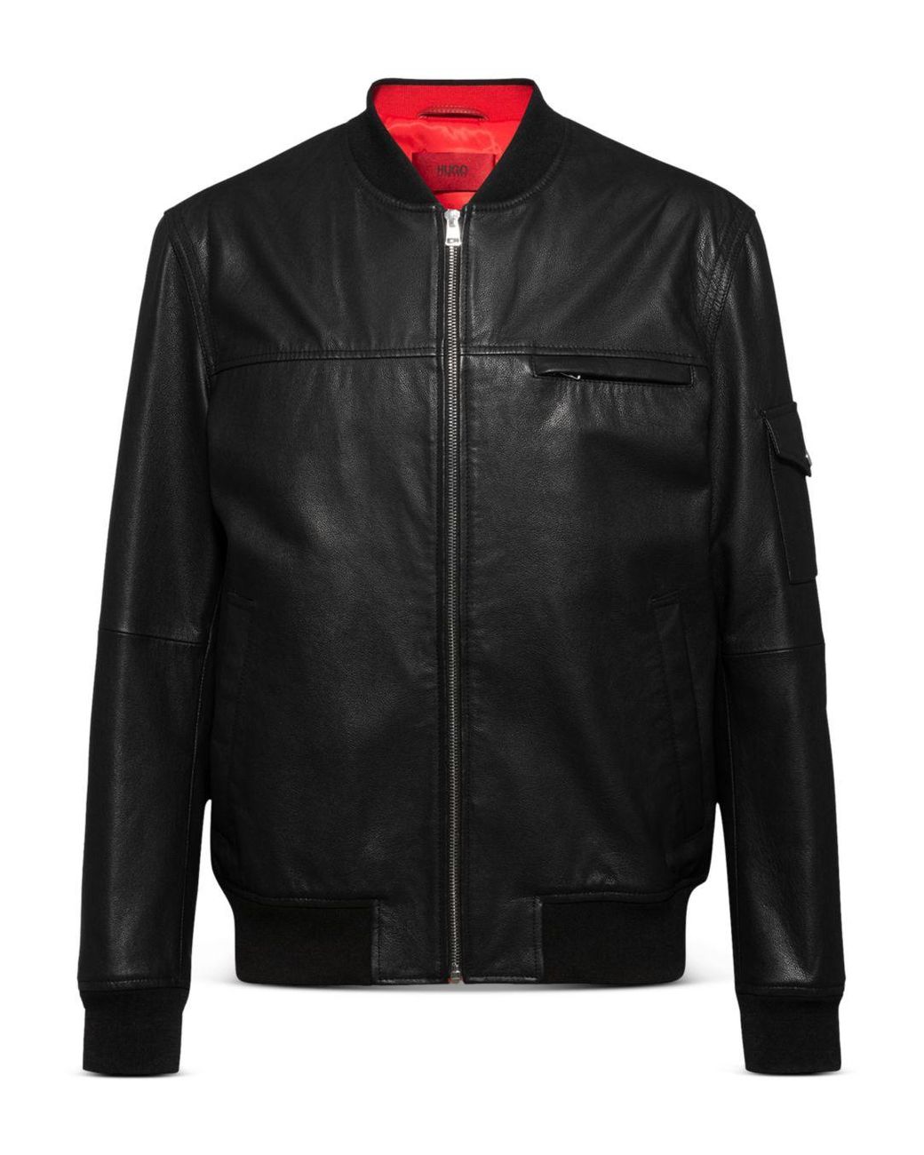 HUGO Livius Leather Bomber Jacket in Black for Men - Lyst