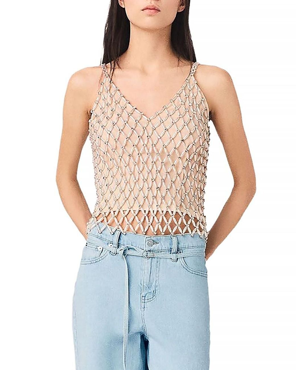 Maje Blue Lakoya Beaded Top