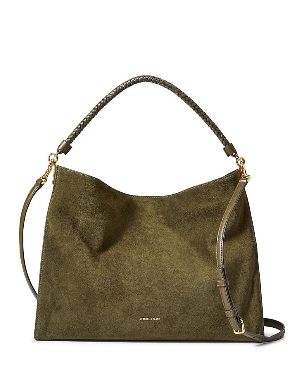 Veronica Beard Green Vida Medium Suede Shoulder Bag