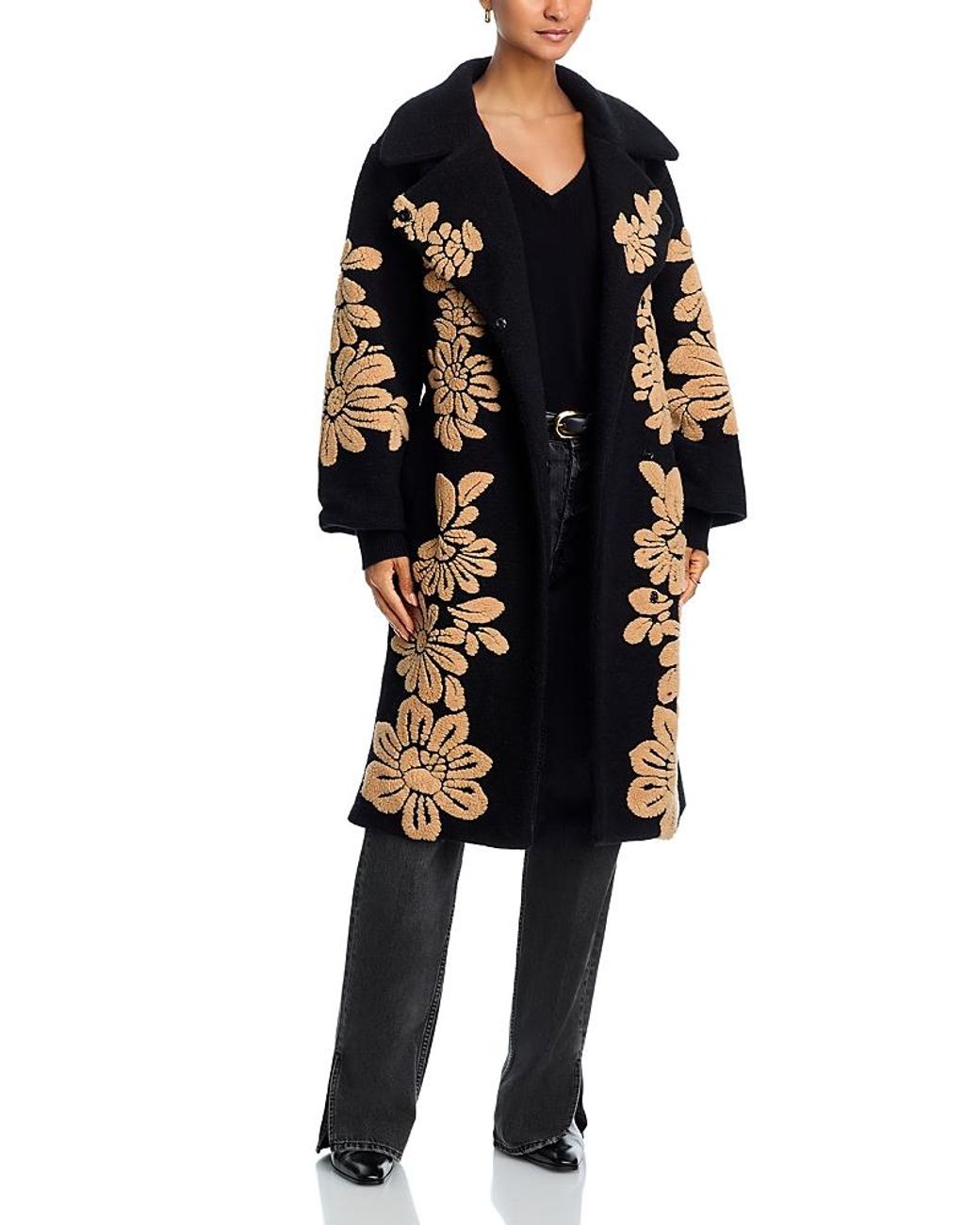 FARM Rio Bold Flowers Fleece Coat in Black | Lyst
