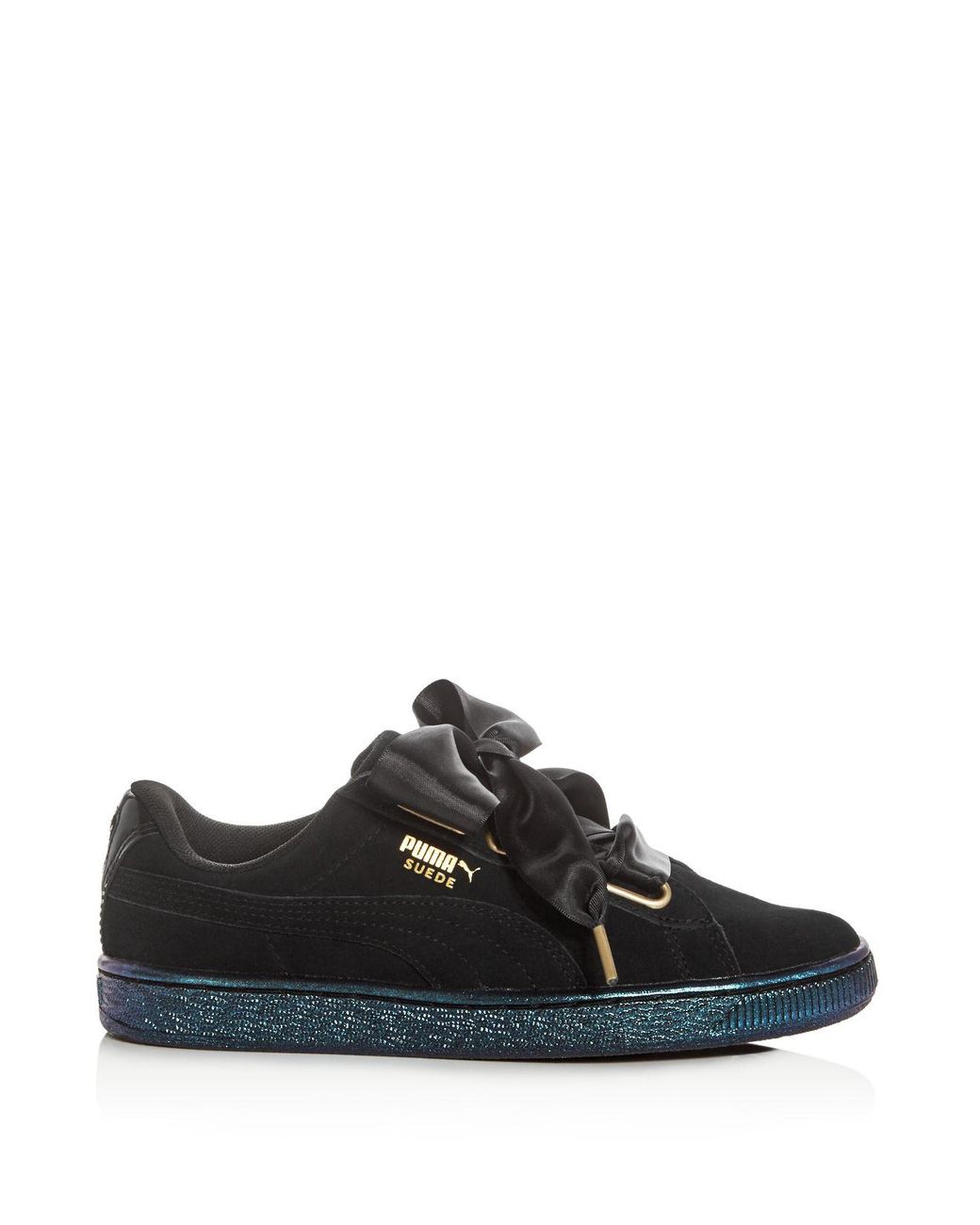 PUMA Women's Heart Satin Bow Lace Up Sneakers in Black | Lyst