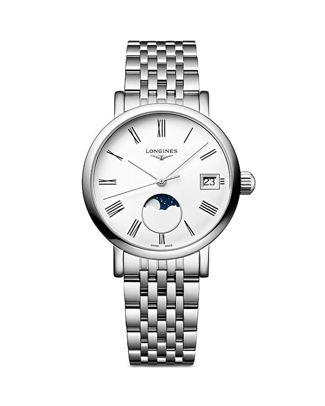 Longines White Elegant Moonphase Watch, 30Mm
