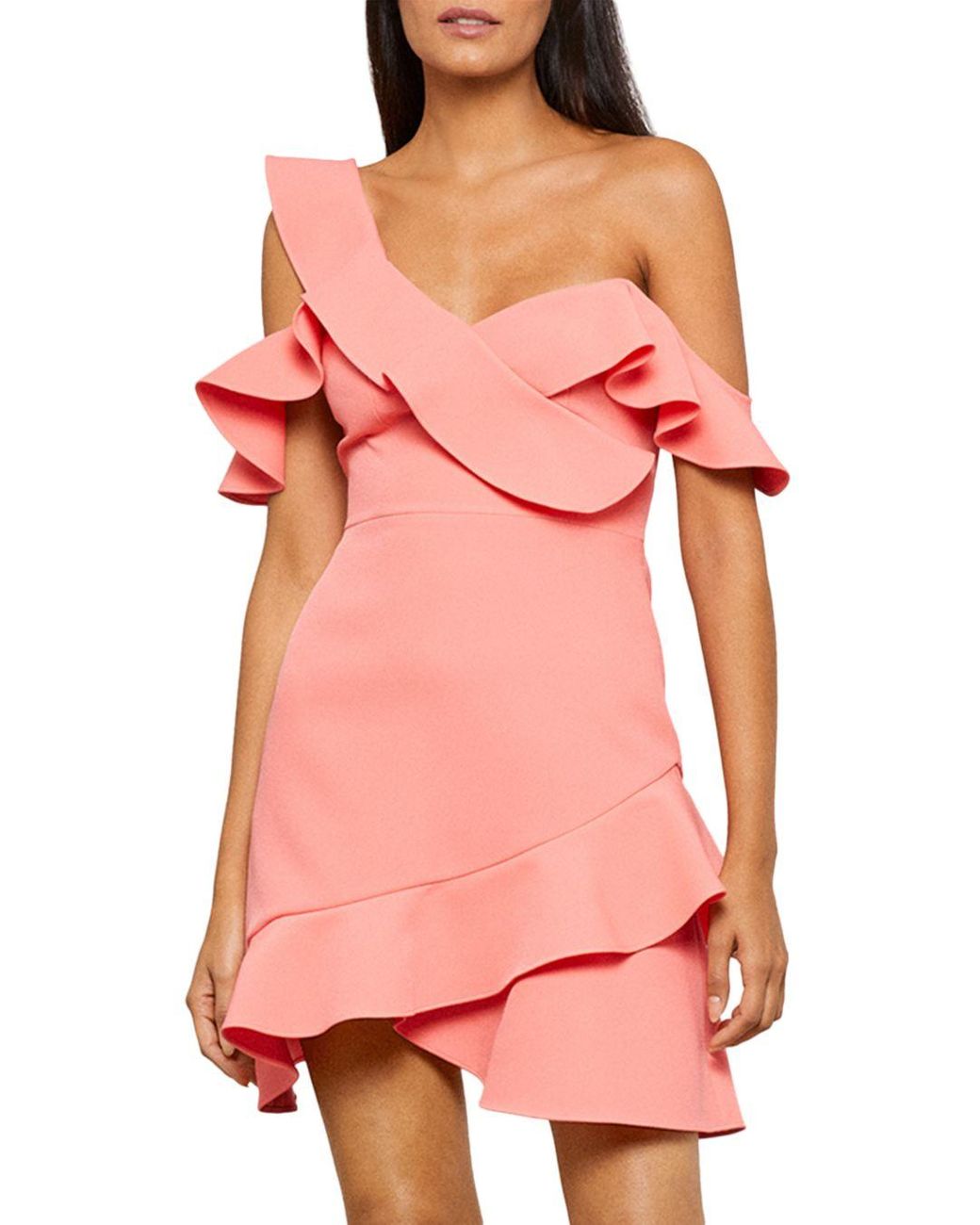 BCBGMAXAZRIA Malik Asymmetric Ruffle Off - The - Shoulder Mini Dress in ...