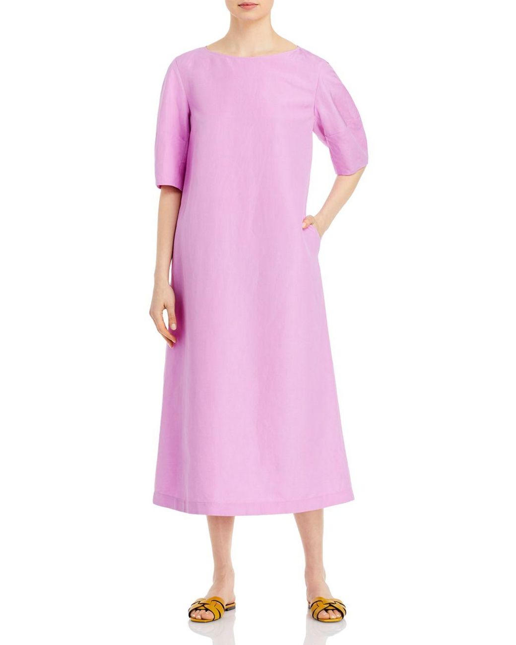 Lafayette 148 New York Cait Silk Linen Midi Dress in Soft Wisteria