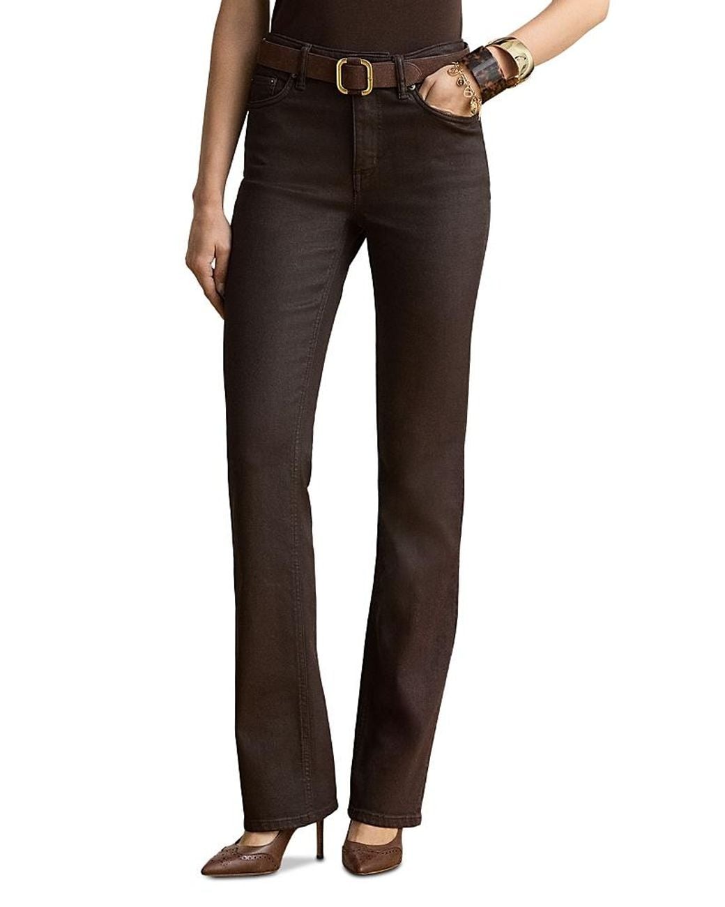 Ralph Lauren Coated High Rise Bootcut Jeans in Black | Lyst