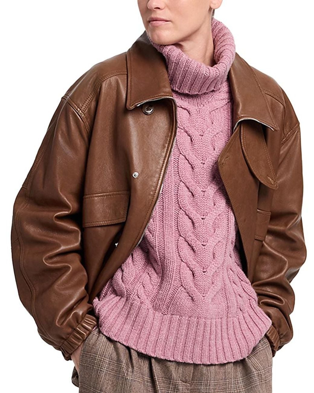 Twp Brown Hunter Leather Zip Front Jacket