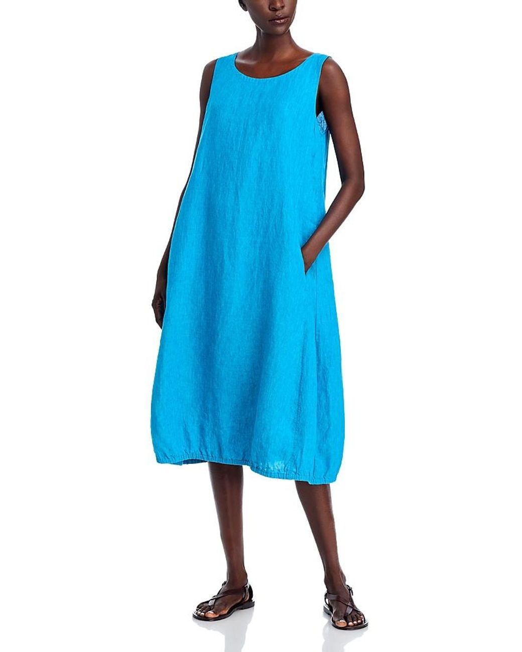 Eileen Fisher Washed Linen Delave Lantern Dress in Blue | Lyst