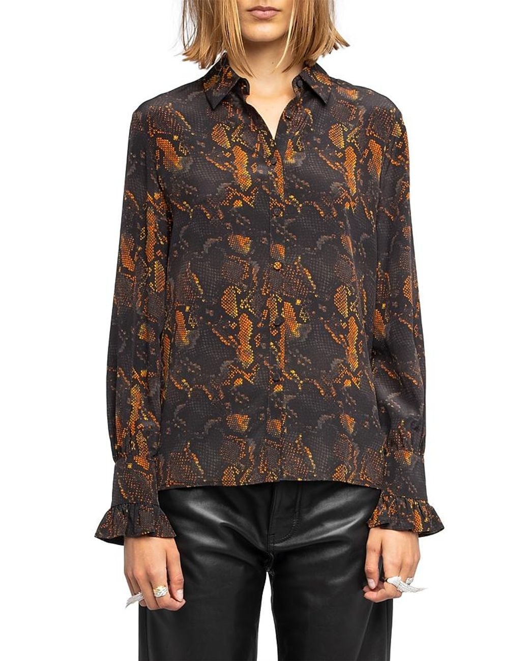 Zadig & Voltaire Brown Thely Python Print Silk Button-Up Shirt