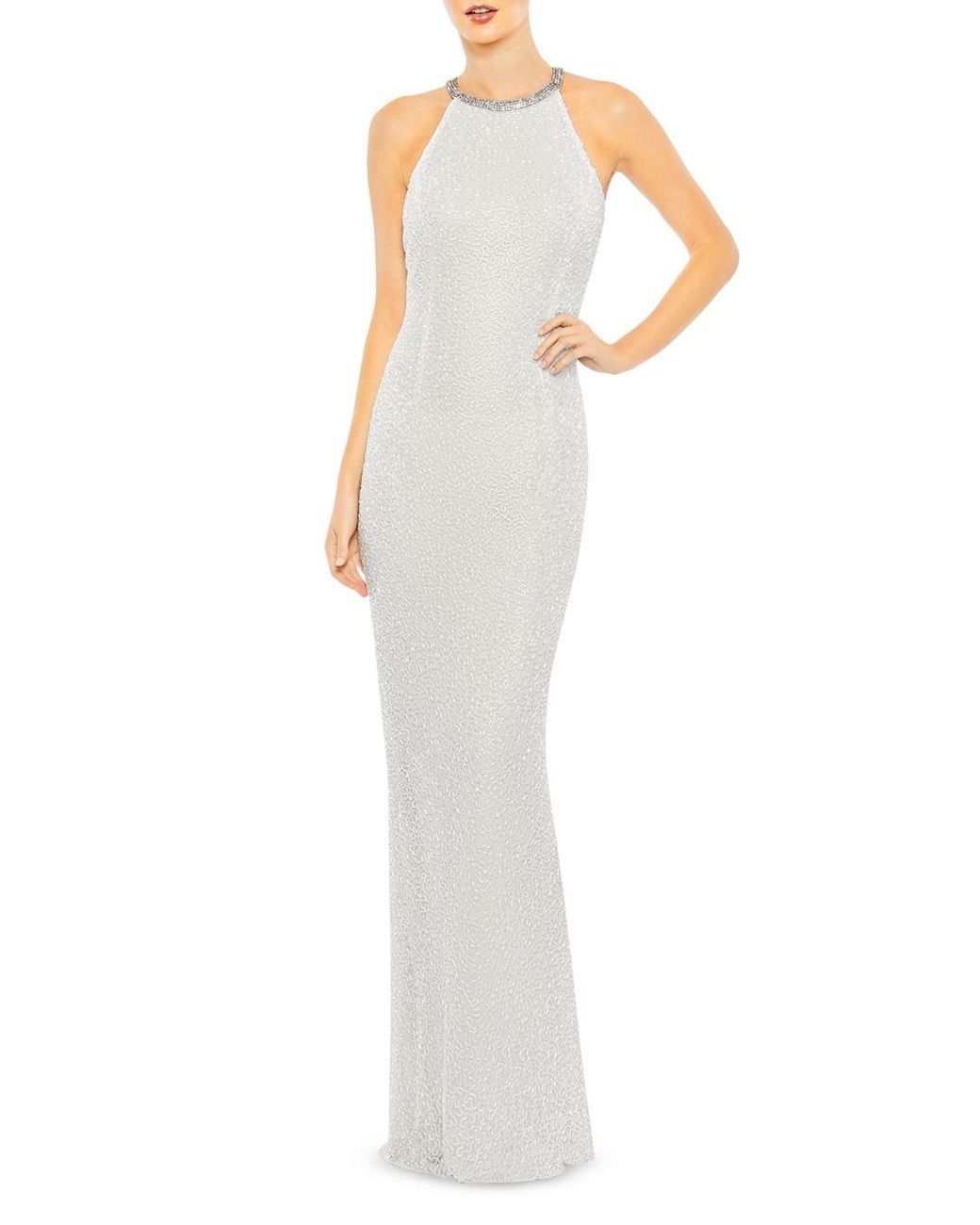 Mac Duggal Synthetic Halter Neck Sequin Gown in White | Lyst