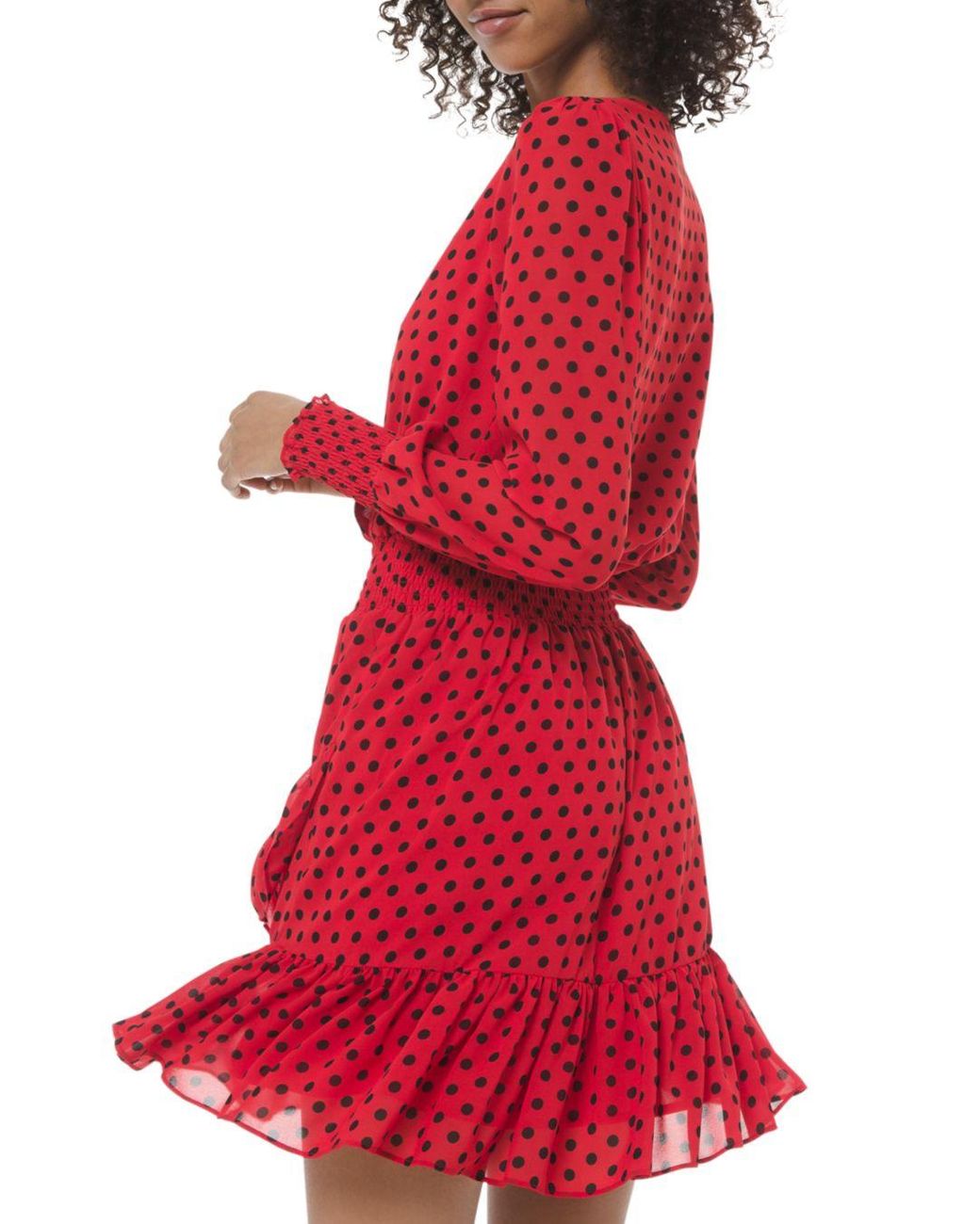 MICHAEL Michael Kors Smocked Ruffled Polka Dot Dress in Red | Lyst