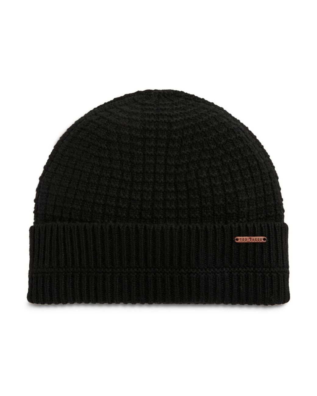 Ted Baker Leather Textured Beanie Hat in Black for Men - Lyst