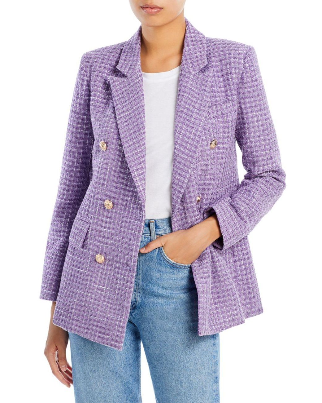 Aqua X Maeve Reilly Tweed Double Breasted Blazer in Purple Lyst