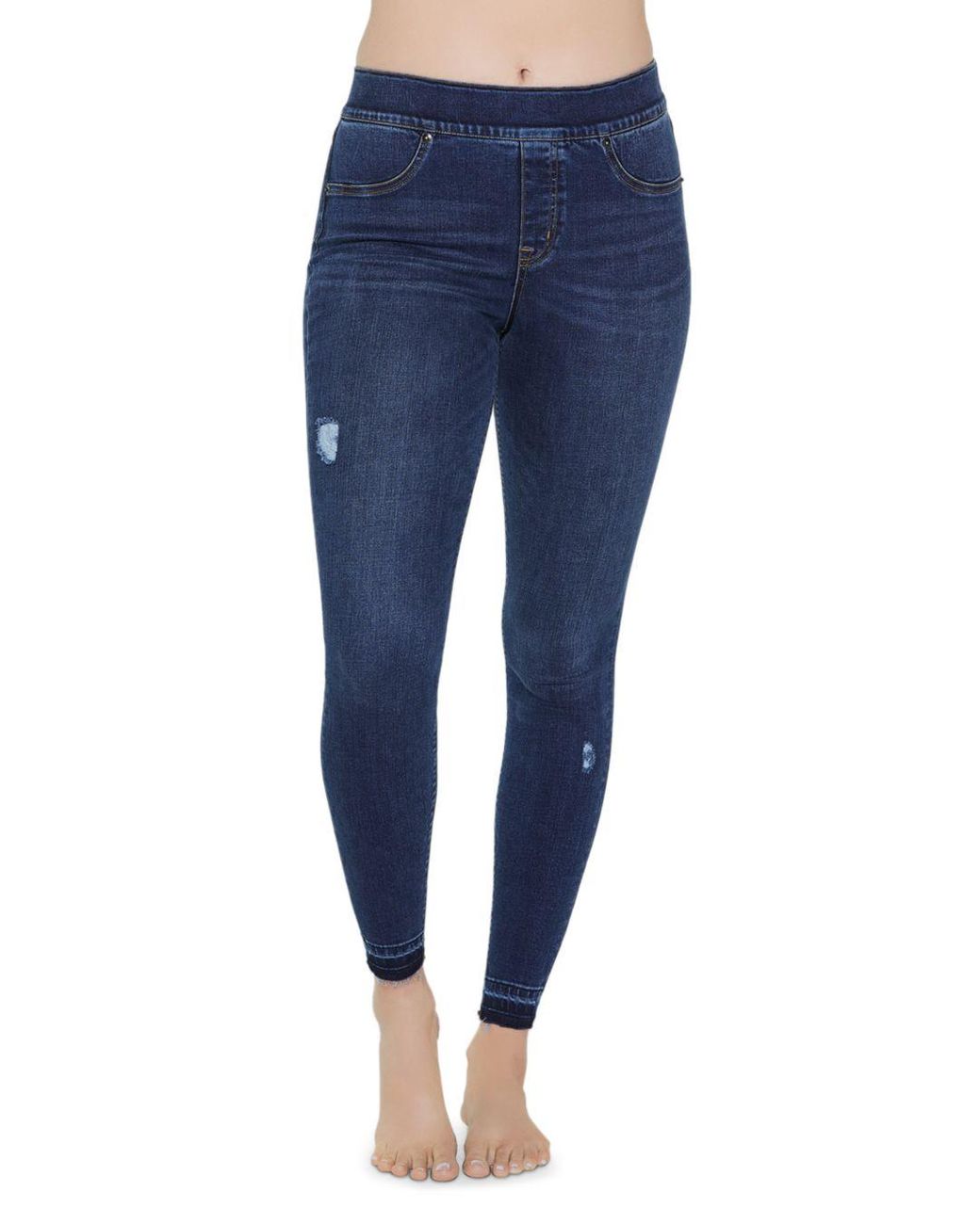 Spanx Denim Distressed Skinny Jeans, Bleached Pattern in Blue - Lyst