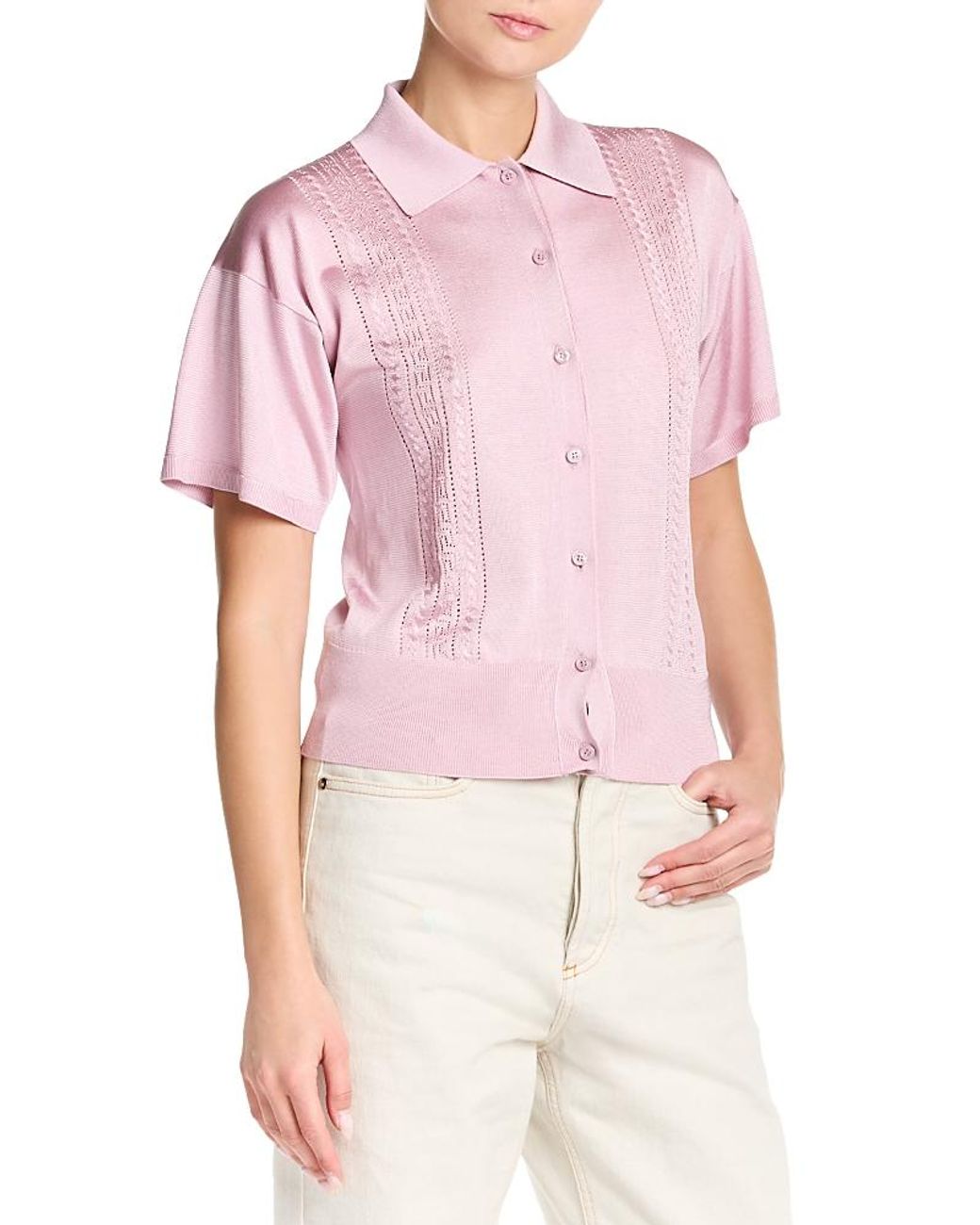 Versace Pink Greca Lace Stitch Blouse