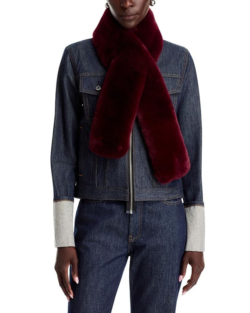 Echo Blue Long Faux Fur Pull Through Scarf